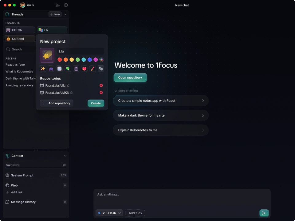 1Focus new chat screen