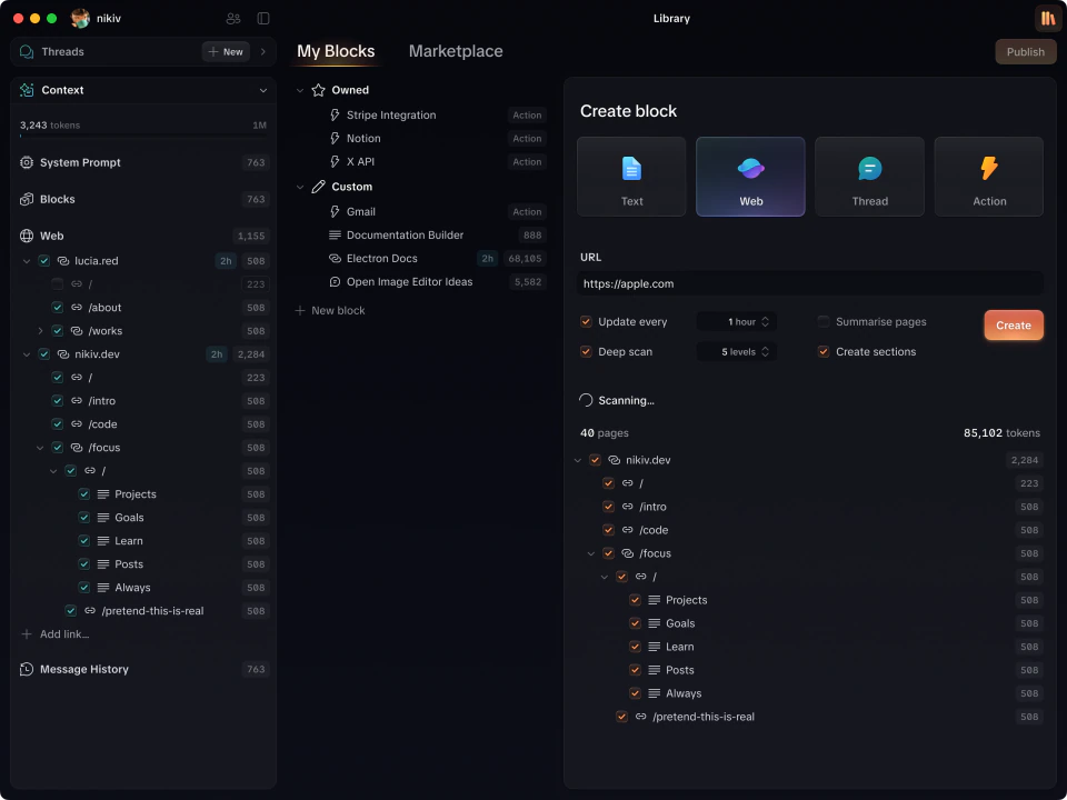 1Focus block library screen