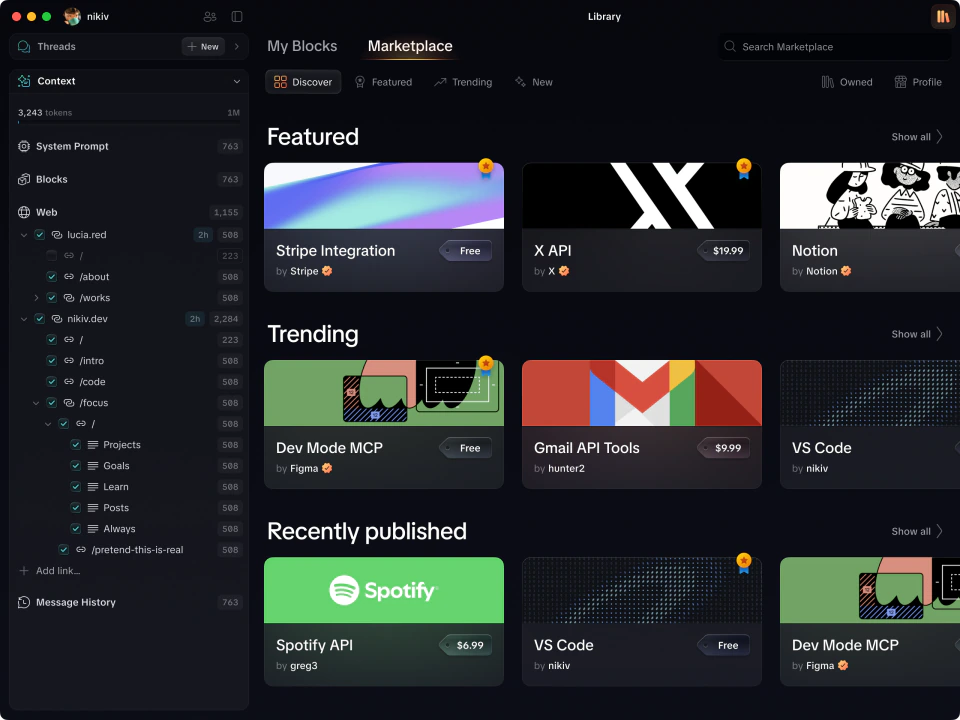 1Focus block marketplace screen