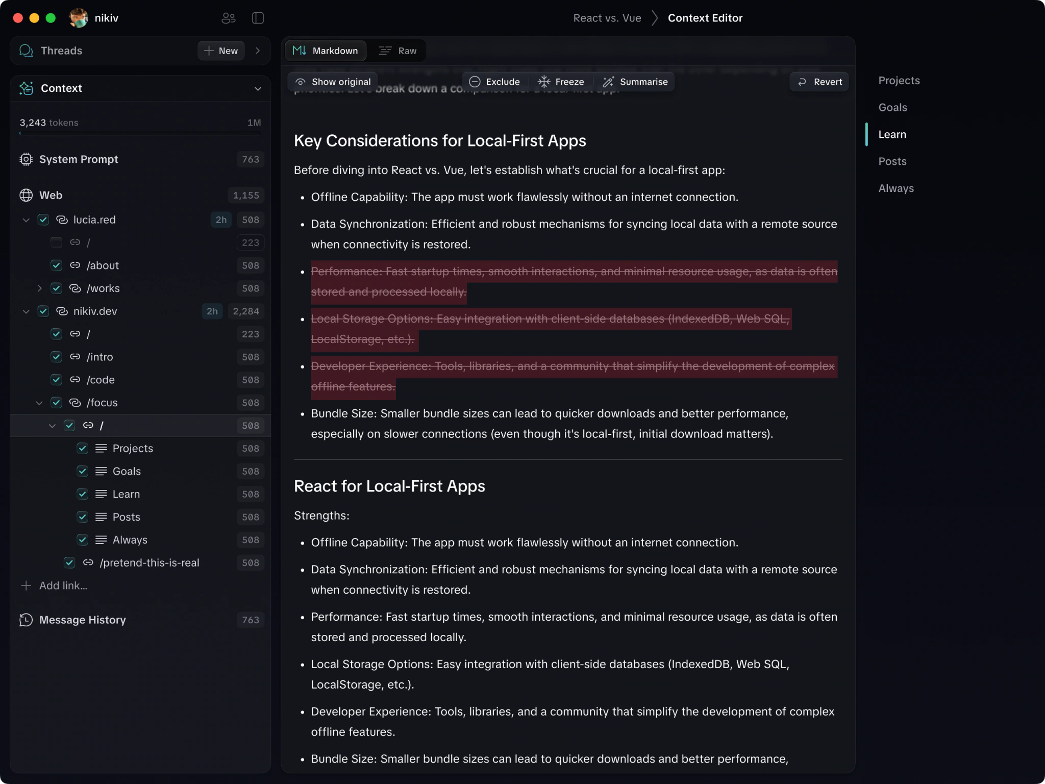 1Focus context sidebar editor screen