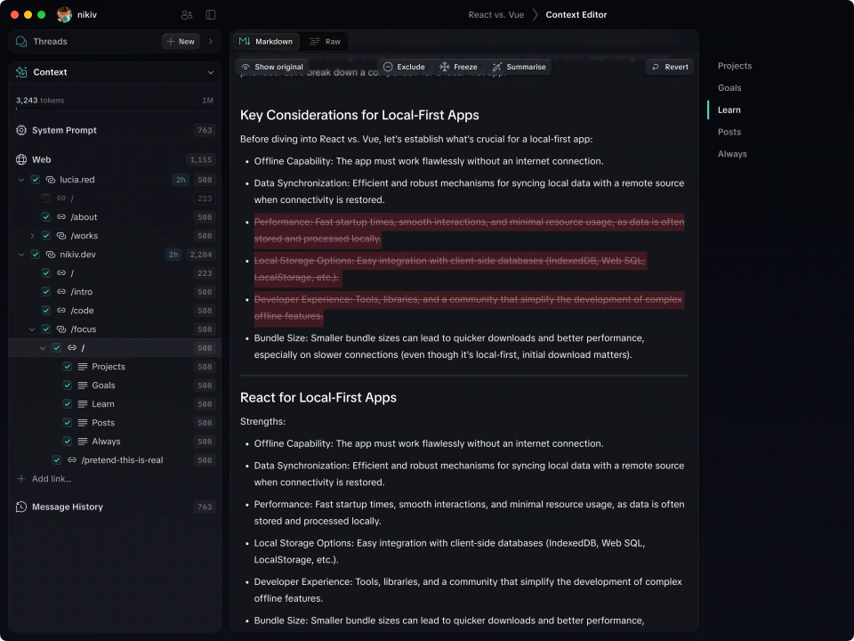 1Focus context sidebar editor screen