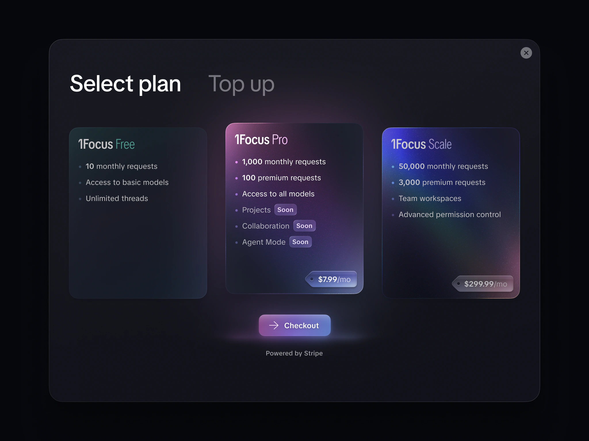 1Focus plan chooser screen