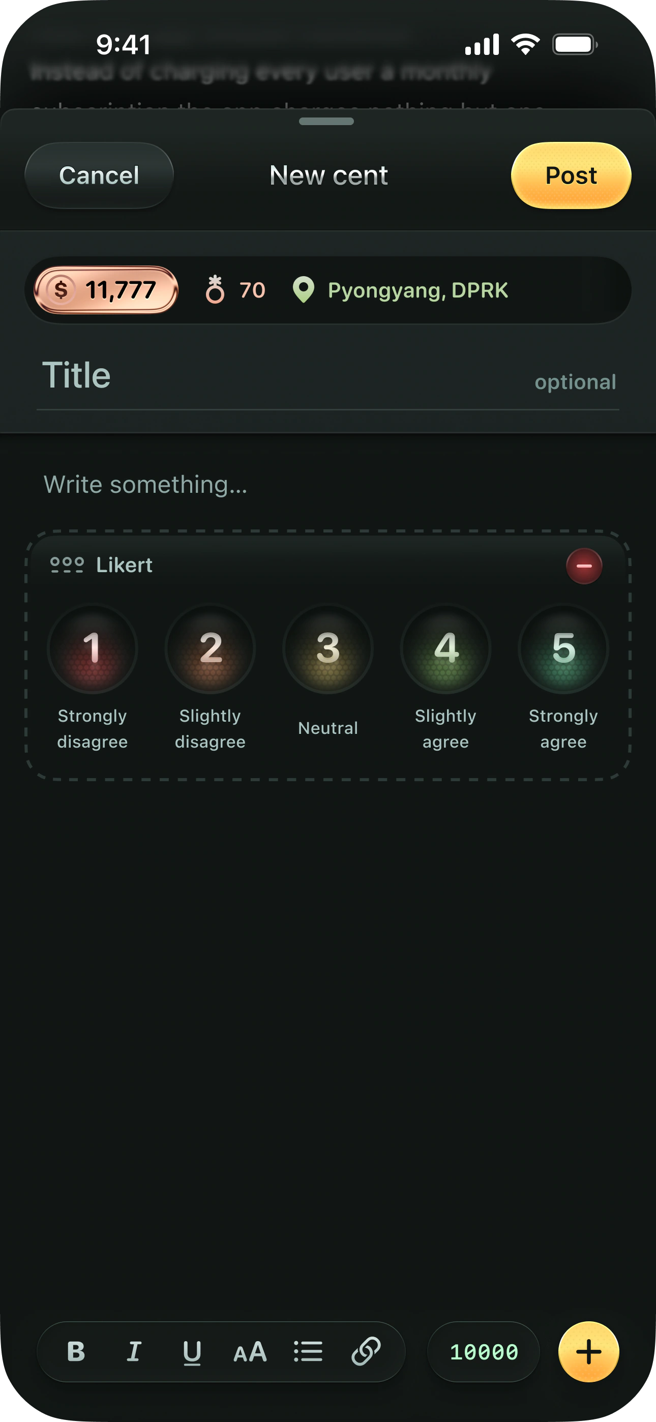 twocents new cent Likert screen