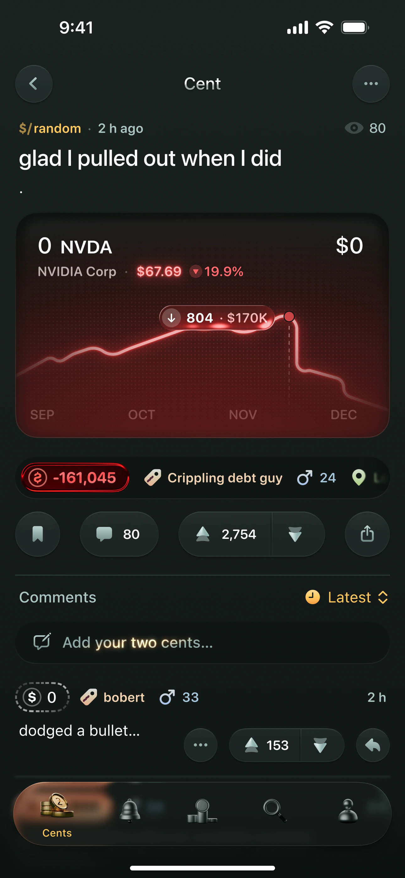 twocents post detail shares screen