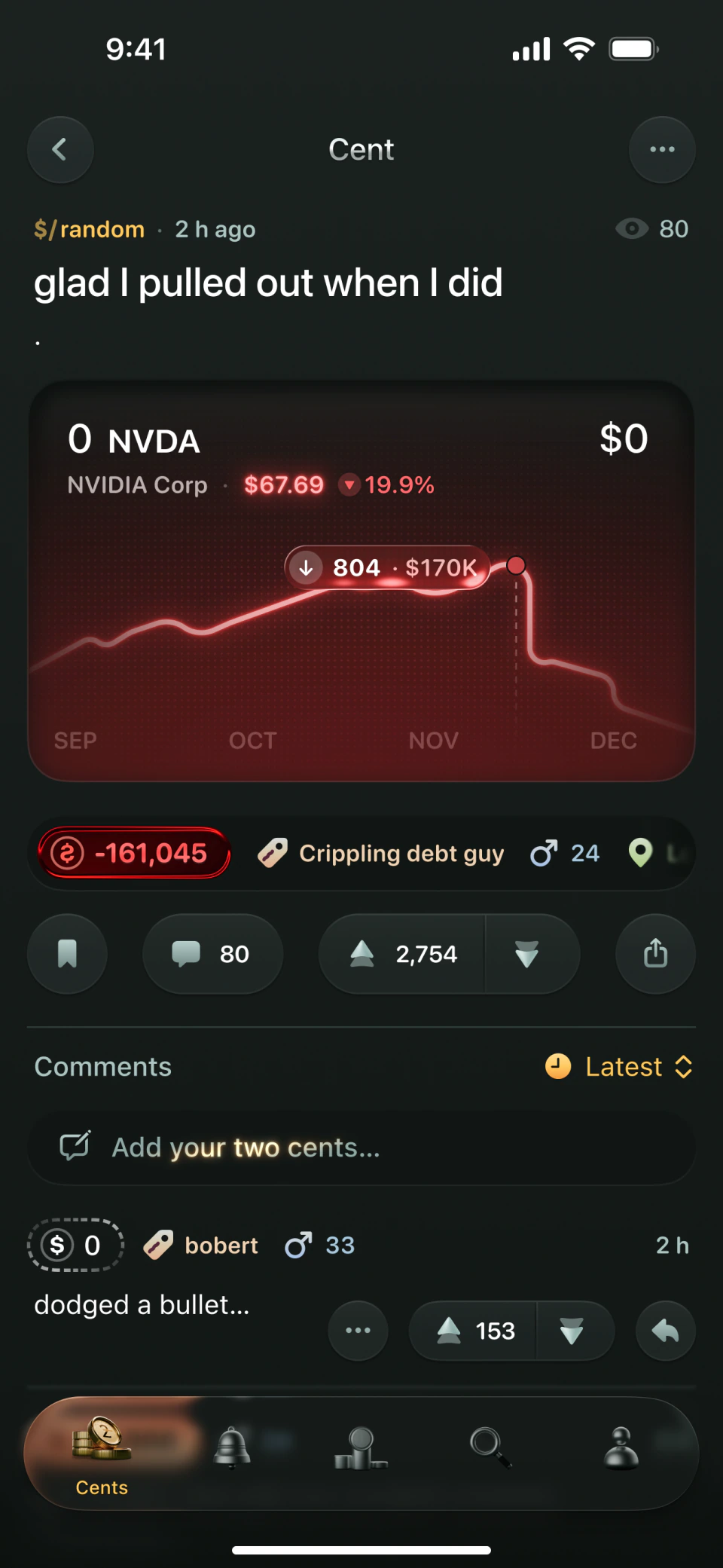 twocents post detail shares screen