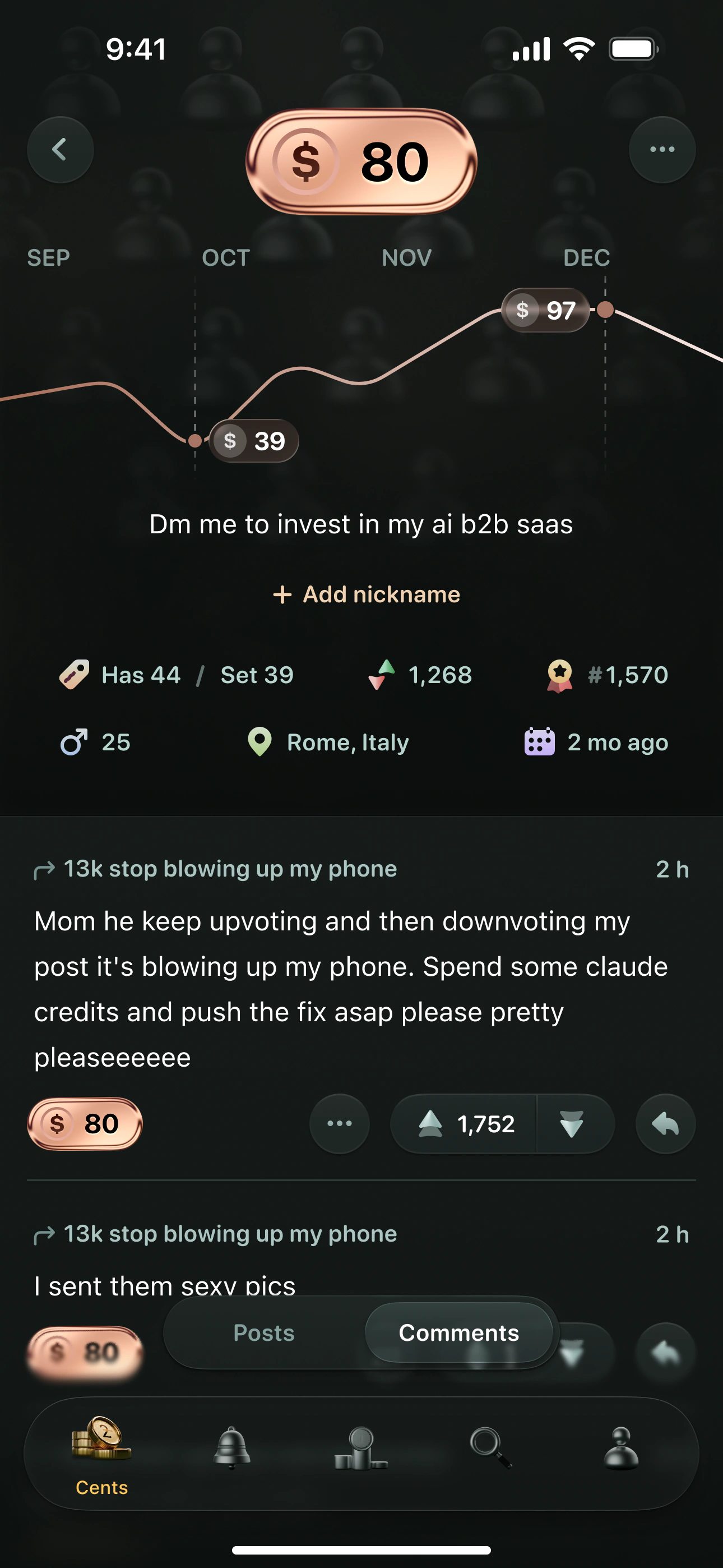 twocents user profile screen