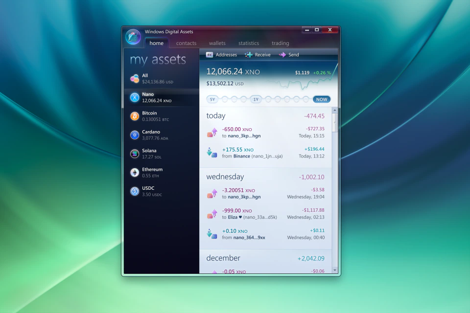 Windows Digital Assets wallet interface